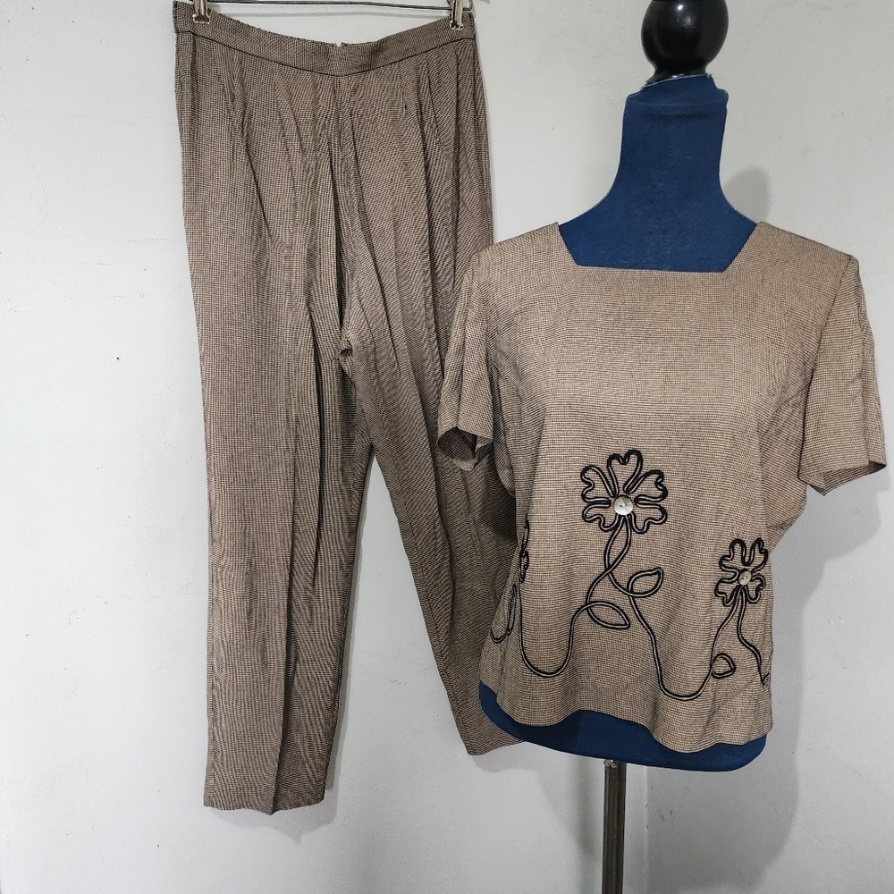 VIRGO Petite Houndstooth Top & Pants Set